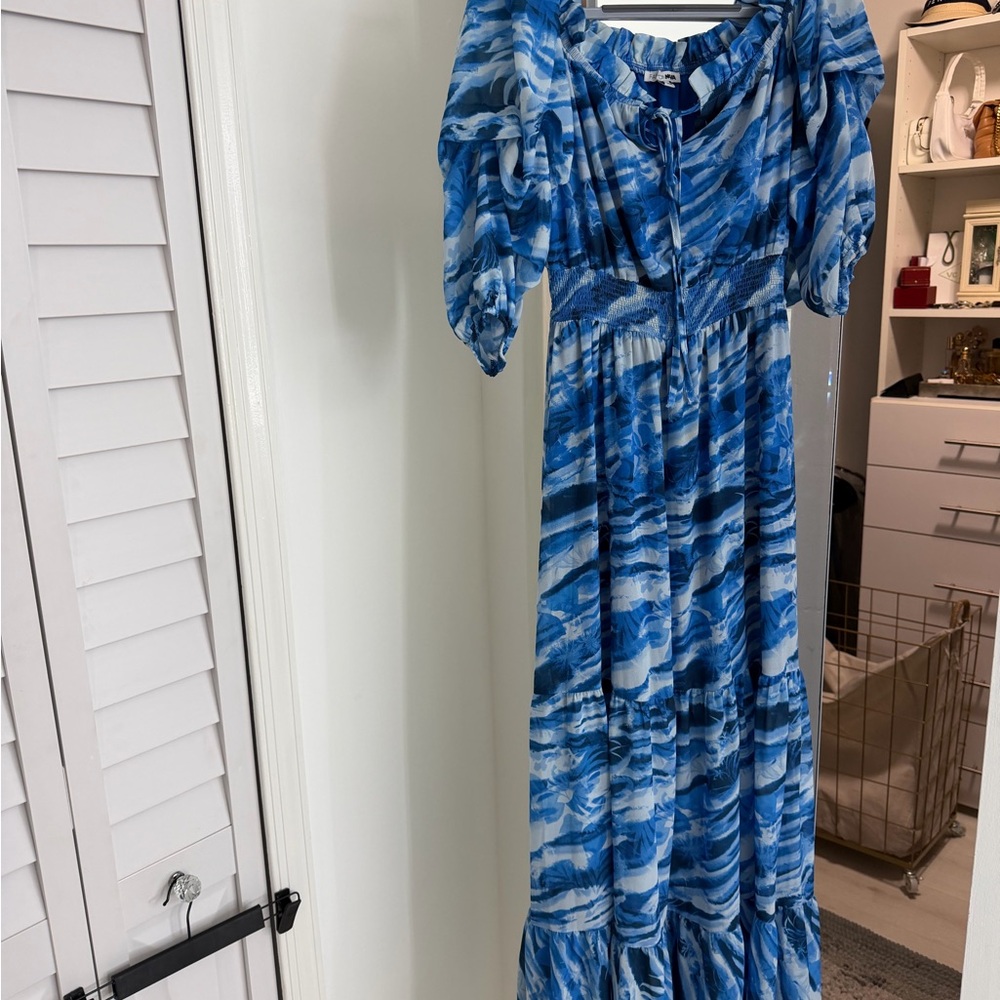 Fashion Nova Blue and White Maxi Dress